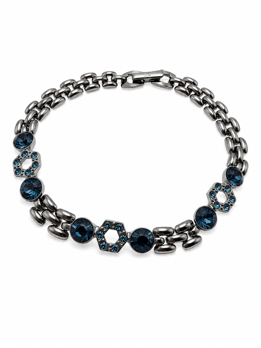 Givenchy Silver Tone Blue Crystal Link Bracelet